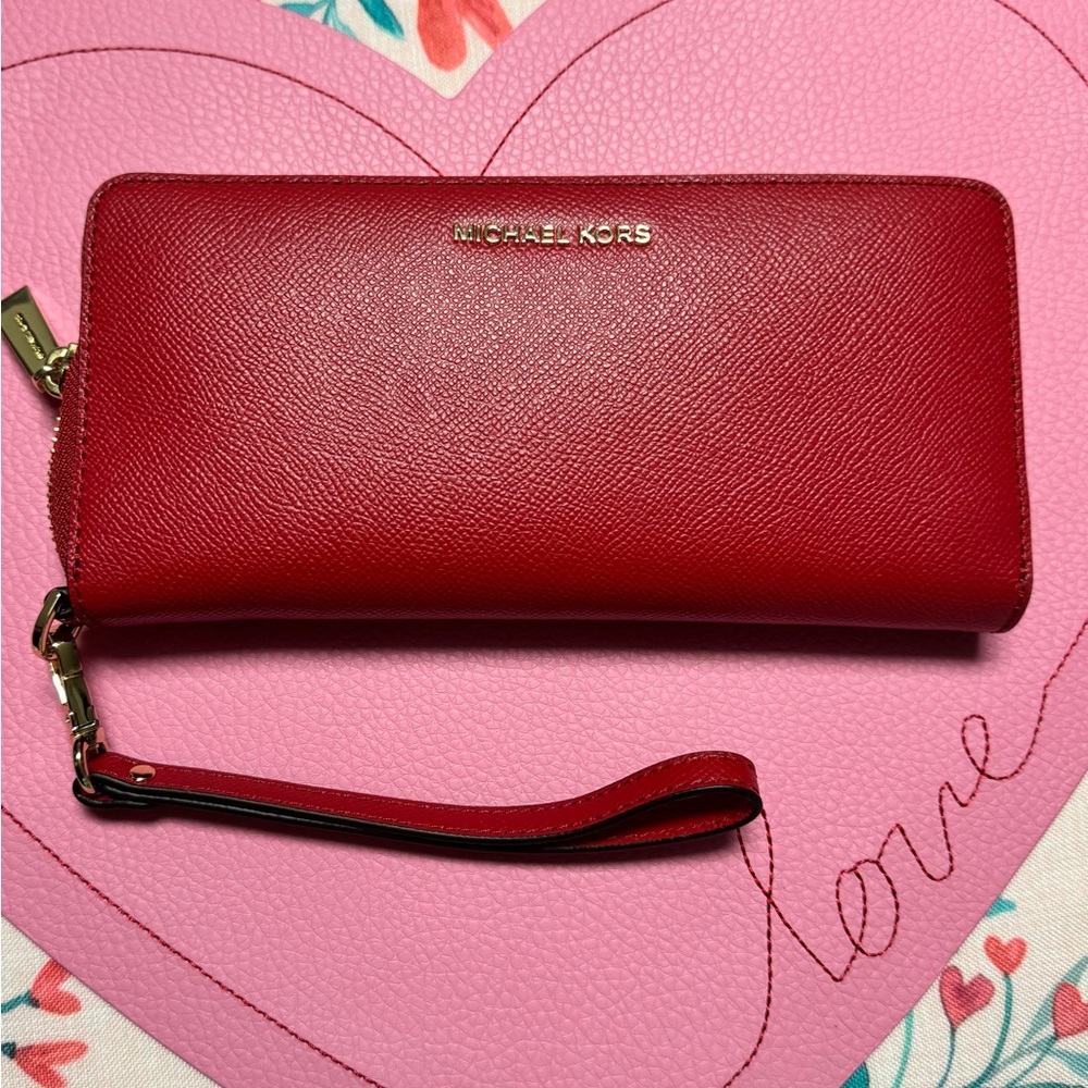 Michael Kors Red Leather Wristlet Wallet